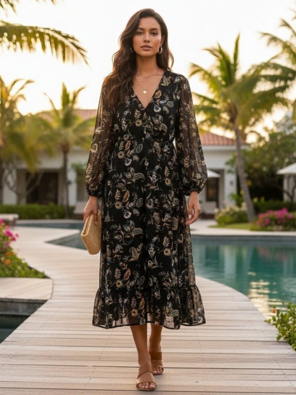 ASTR the Label Anais Dress Black Multi Floral